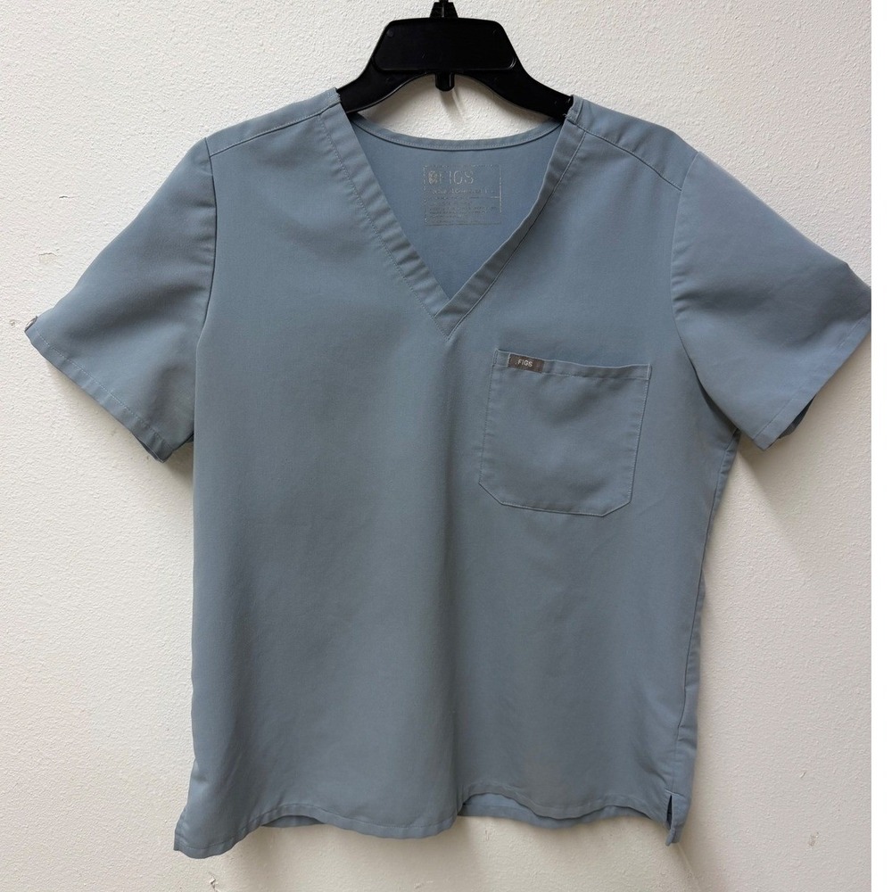 FIGS Catarina Scrub Top Womens Large Blue Grey V-Neck One Pocket FW1000 Medical